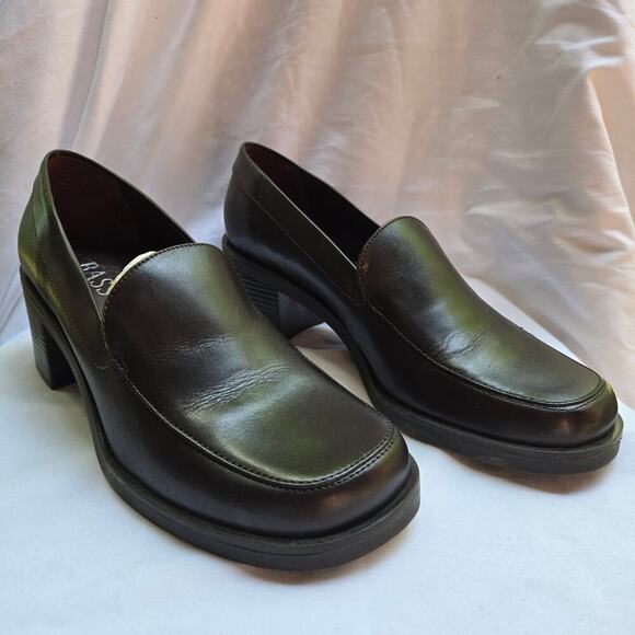 NEW Bass Womens Y2K Naples Loafers 8.5 Brown Leather Block Heel Comfort Preppy - Picture 3 of 11